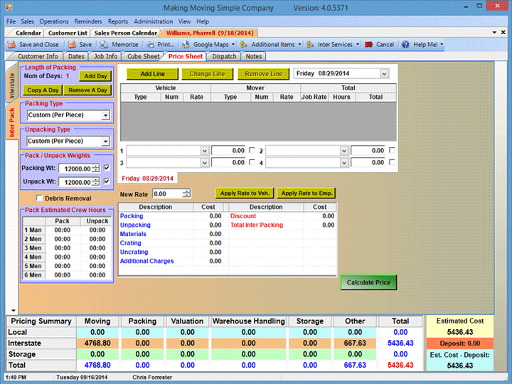 Packing Price Sheet